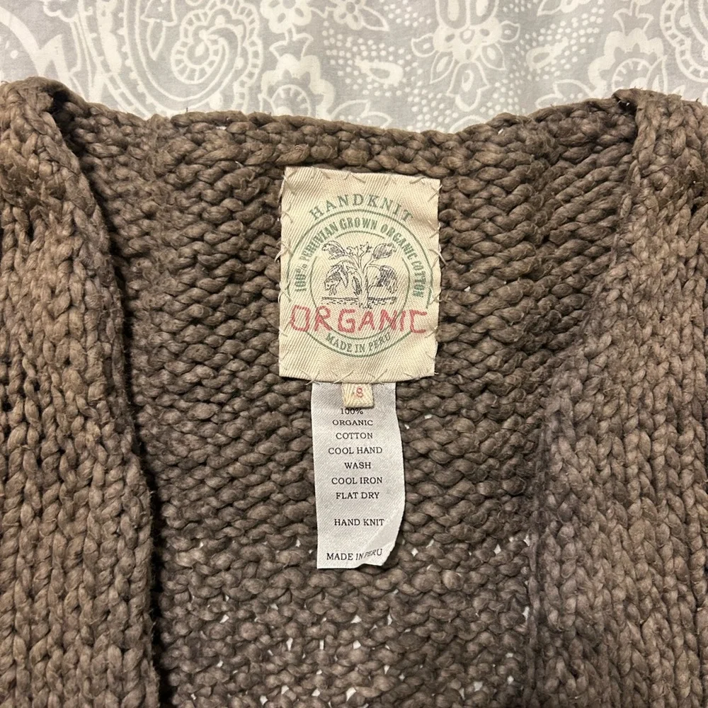 100% Peruvian Coton Organic Hand Made Brown Cardigan Size Small - Picture 2 of 3